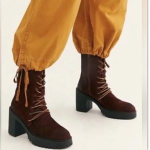Free People Dylan Lug Sole Leather Lace Up Combat Moto Boots Size 40
